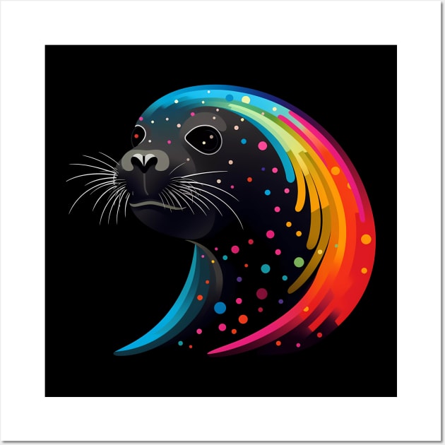 Seal Lover Colorful Rainbow Wave Animals Black Wall Art by Sports Stars ⭐⭐⭐⭐⭐